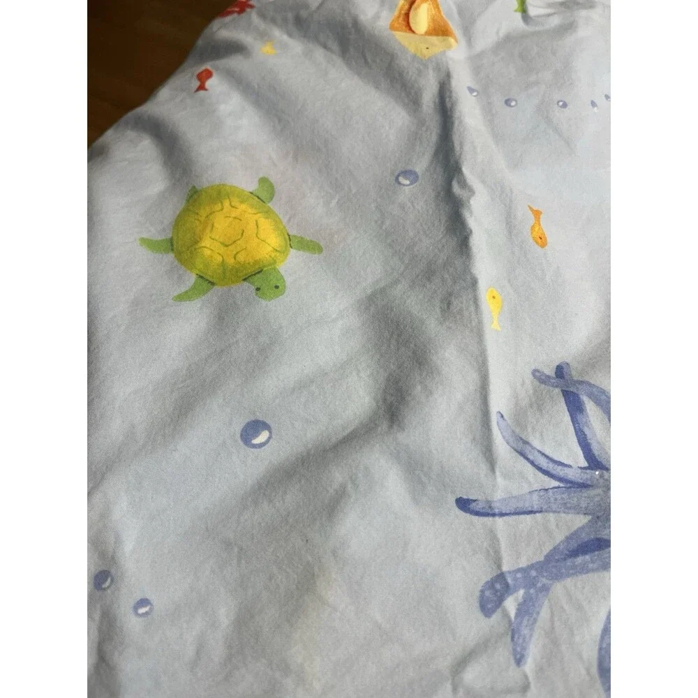 Pottery Barn Kids Sea Fish Turtle Under The Sea Twin Size Duvet Cover Flat Sheet